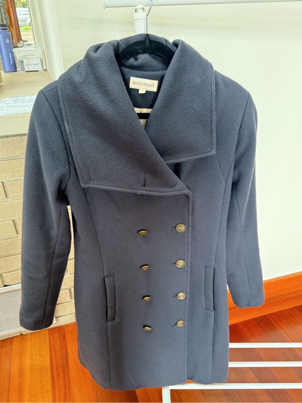 Nicole Bridger Navy Wool Peacoat, Painted Art Lining, Sz 0